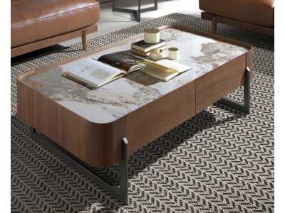 Mesa de centro en nogal con tapa mármol porcelánico - SYMI