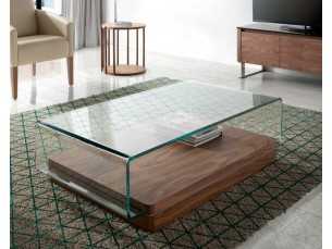 Table basse en verre courbé et trempé avec piètement en noyer - BICCHIERE 2