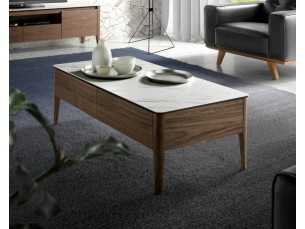 Table basse en noyer avec plateau en marbre porcelaine - LILIANNE