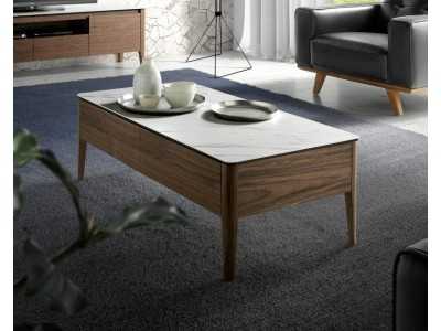 Mesa de centro en nogal con tapa de mármol porcelánico - LILIANNE