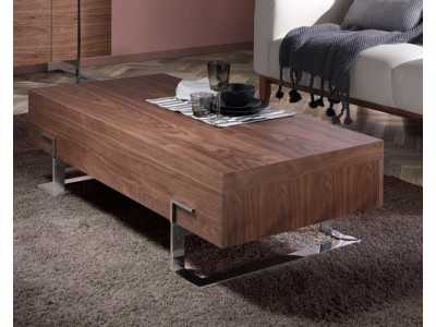 Coffee table in walnut with stainless steel legs - NINO