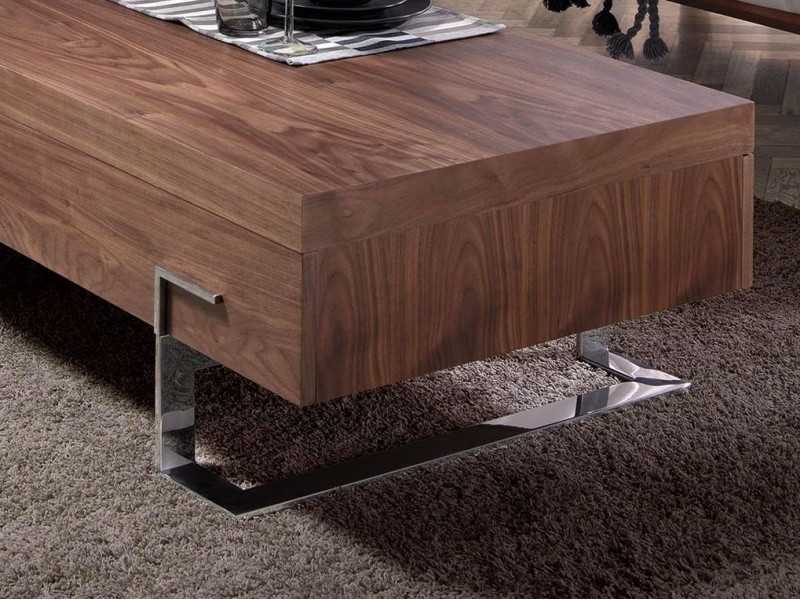Coffee table in walnut with stainless steel legs - NINO