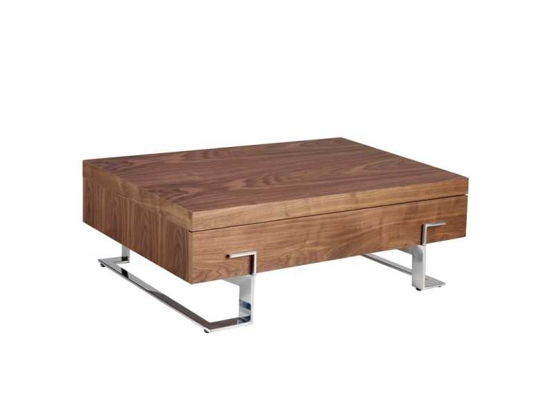 Table basse en noyer et pieds en acier inoxydable - NINO