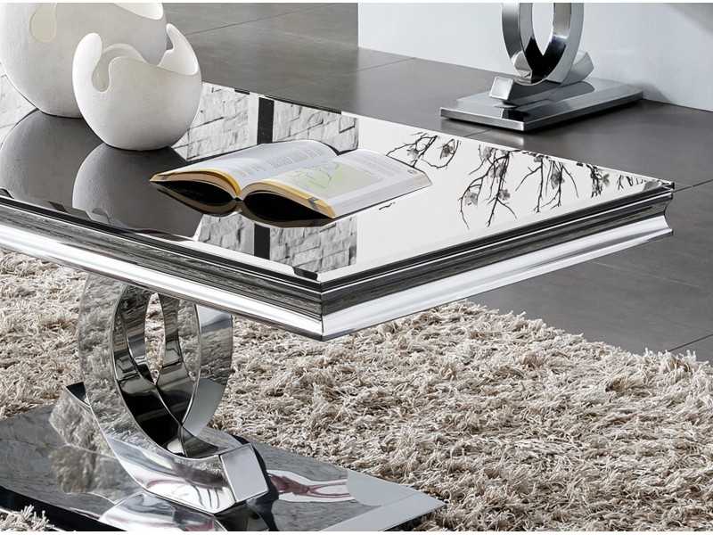 Mesa de centro rectangular en acero inoxidable pulido - AMIL