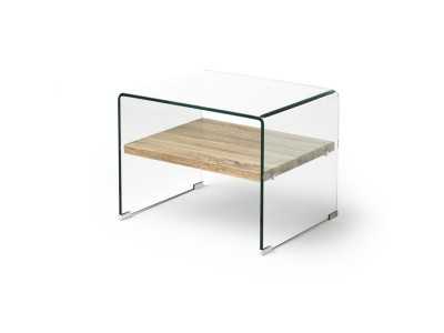 Corner table with tempered glass frame and interior shelf - AZORES