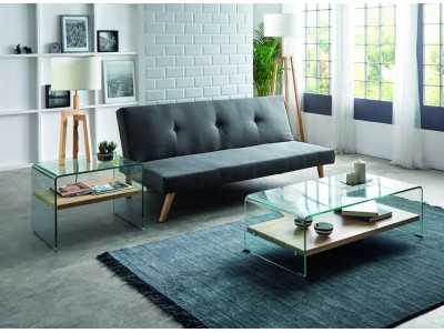 Corner table with tempered glass frame and interior shelf - AZORES