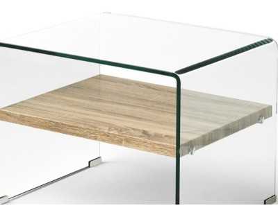 Corner table with tempered glass frame and interior shelf - AZORES