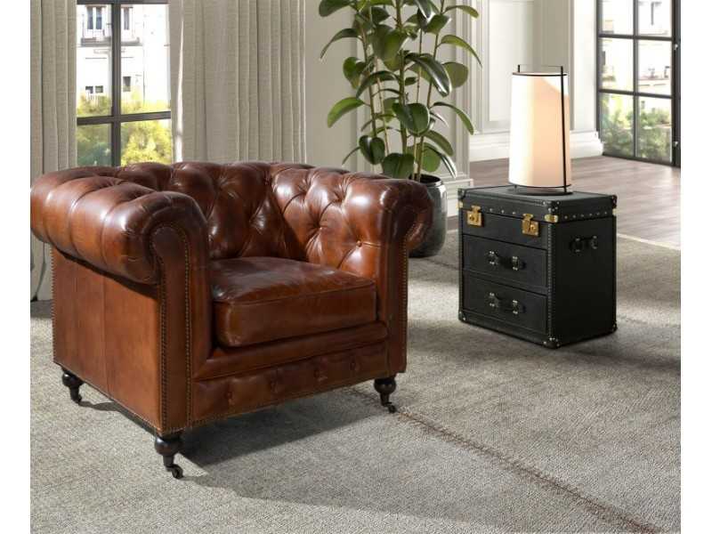 Malle à tiroirs tapissé de cuir véritable - ENVA S