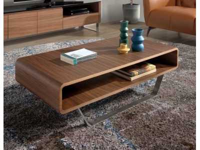 Table basse en noyer avec piètement en acier inoxydable - JADE