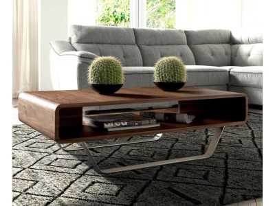 Table basse en noyer avec piètement en acier inoxydable - JADE