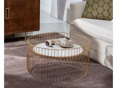 Round coffee table in steel with marble top - NIDO