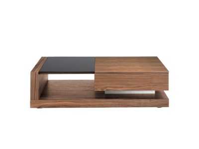Table basse en noyer, verre noir et acier inoxydable poli - ANDUJAR