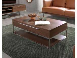 Coffee table in walnut and chrome-plated stainless steel - RUSTIKAL