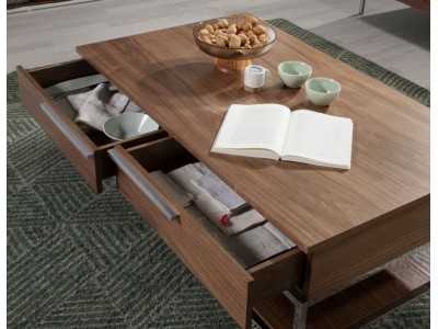 Coffee table in walnut and chrome-plated stainless steel - RUSTIKAL