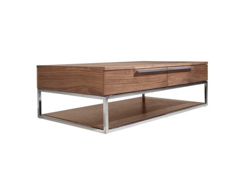 Coffee table in walnut and chrome-plated stainless steel - RUSTIKAL