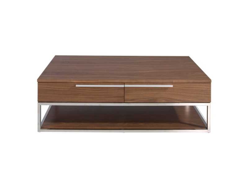 Table basse en noyer et acier inoxydable chromé - RUSTIKAL