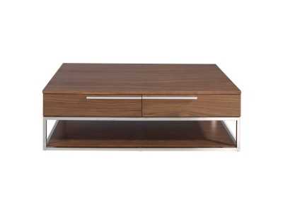 Table basse en noyer et acier inoxydable chromé - RUSTIKAL