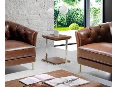 Walnut and stainless steel corner table - LOUNA
