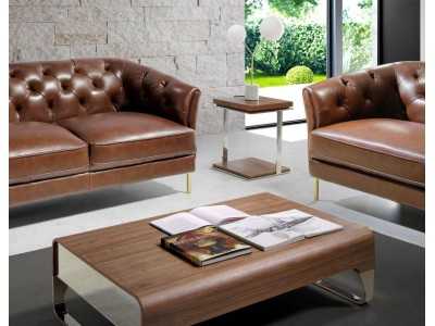 Walnut and stainless steel corner table - LOUNA