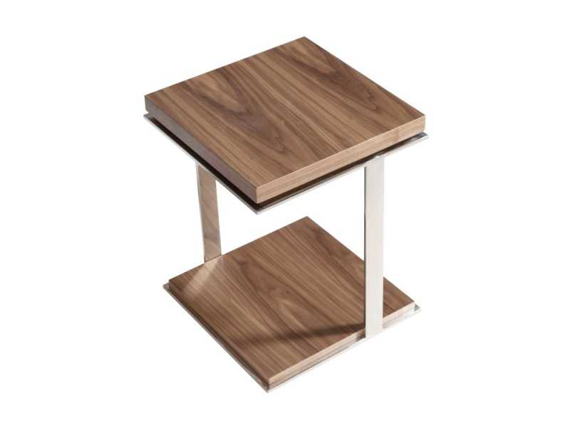 Walnut and stainless steel corner table - LOUNA