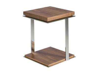 Walnut and stainless steel corner table - LOUNA