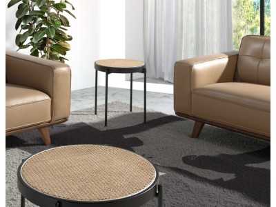Table d'angle ronde avec plateau en rotin - LINA