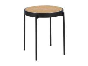 Table d'angle ronde avec plateau en rotin - LINA 2
