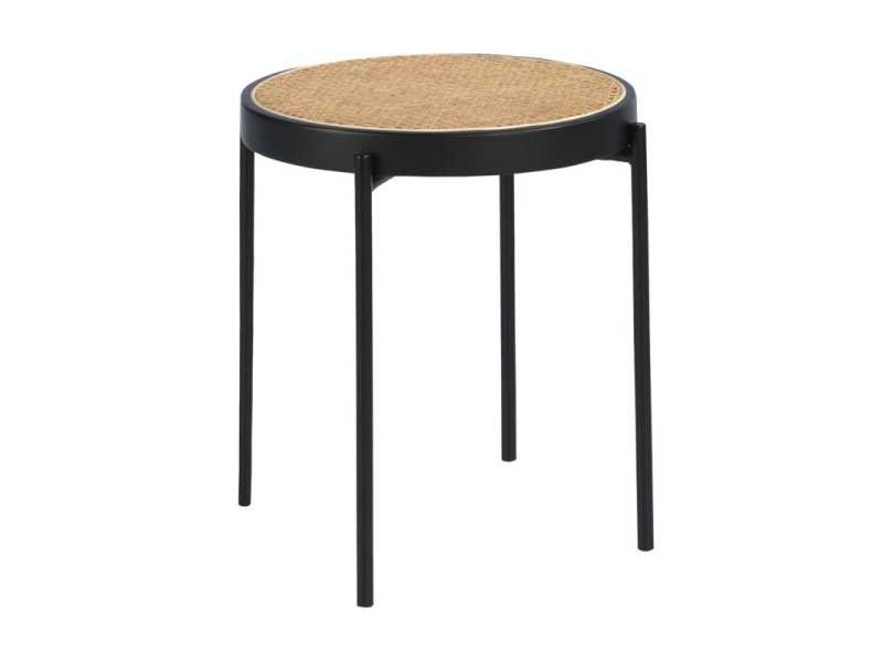 Mesa de rincón redonda con tapa en rattán - LINA