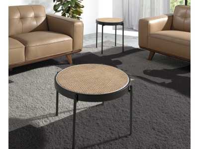 Table d'angle ronde avec plateau en rotin - LINA