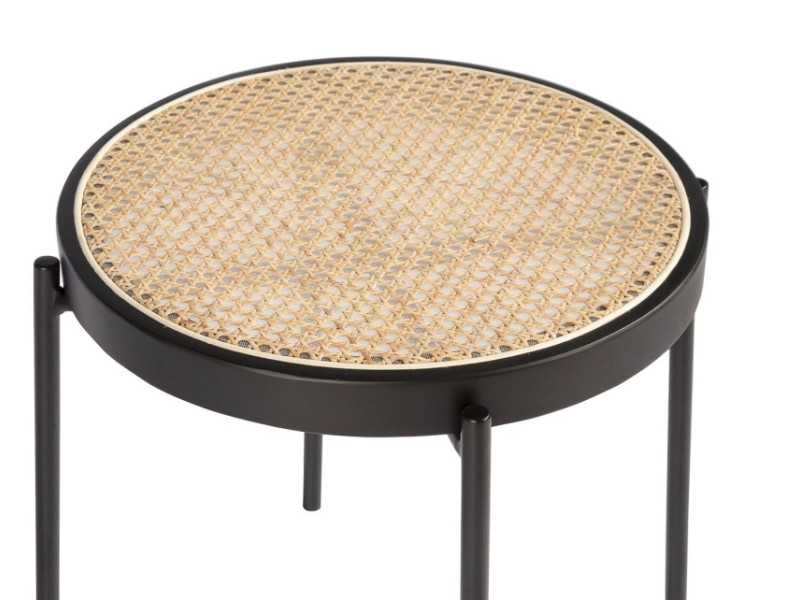 Table d'angle ronde avec plateau en rotin - LINA