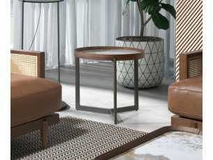 Round corner table in walnut and steel with porcelain marble top - SYMI 2