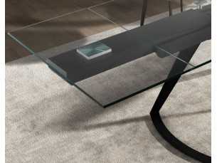 Table à manger extensible avec plateau en verre trempé et base en acier inoxydable - BERTA 2