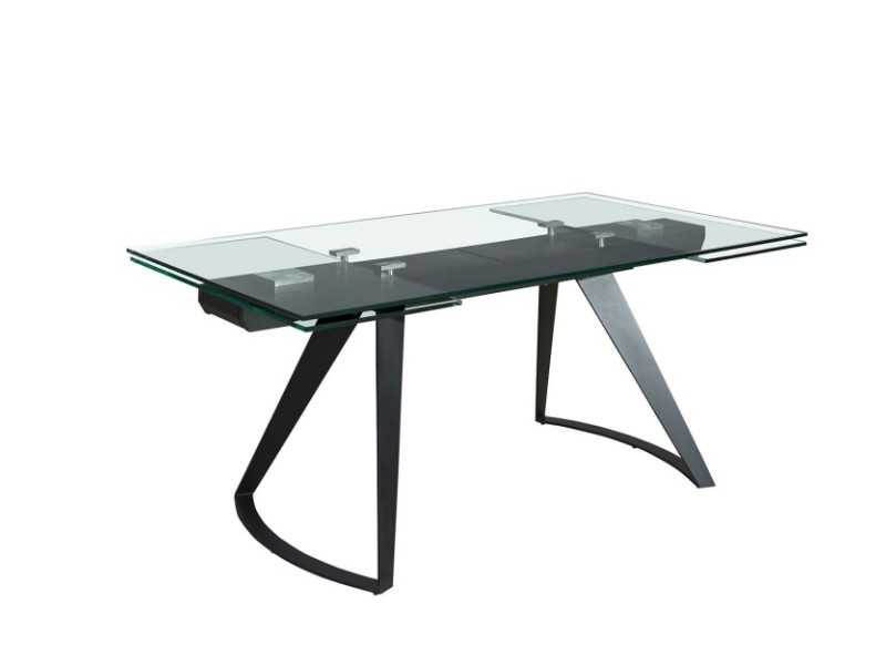 Table à manger extensible avec plateau en verre trempé et base en acier inoxydable - BERTA
