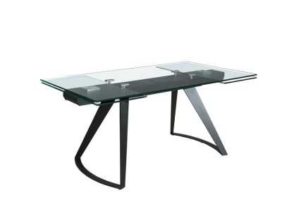 Mesa de comedor extensible con tapa de cristal templado y bases en acero inoxidable - BERTA