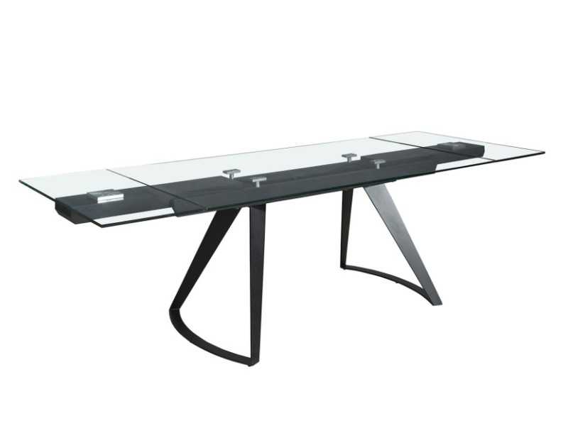 Extendable dining table with tempered glass top and stainless steel base - BERTA