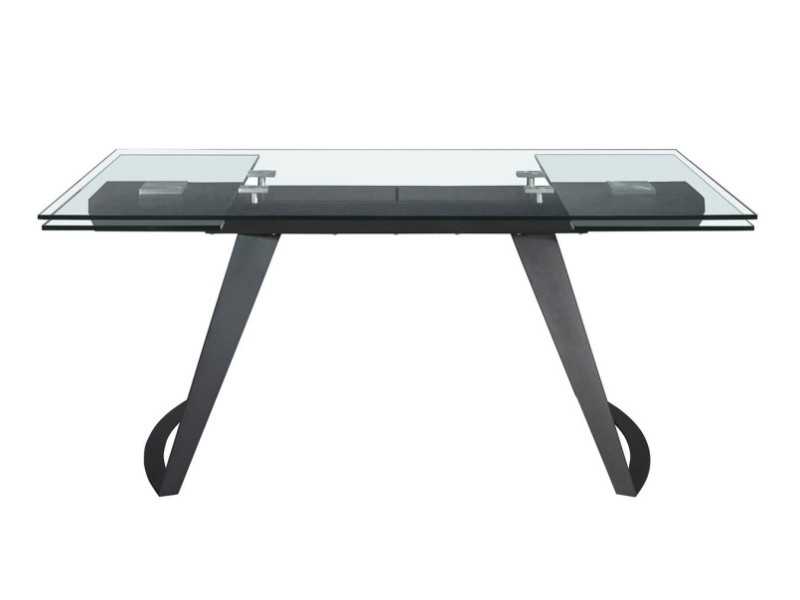 Extendable dining table with tempered glass top and stainless steel base - BERTA
