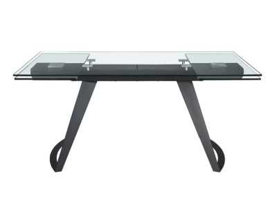 Mesa de comedor extensible con tapa de cristal templado y bases en acero inoxidable - BERTA