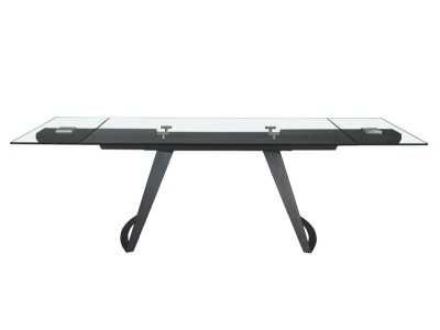 Mesa de comedor extensible con tapa de cristal templado y bases en acero inoxidable - BERTA