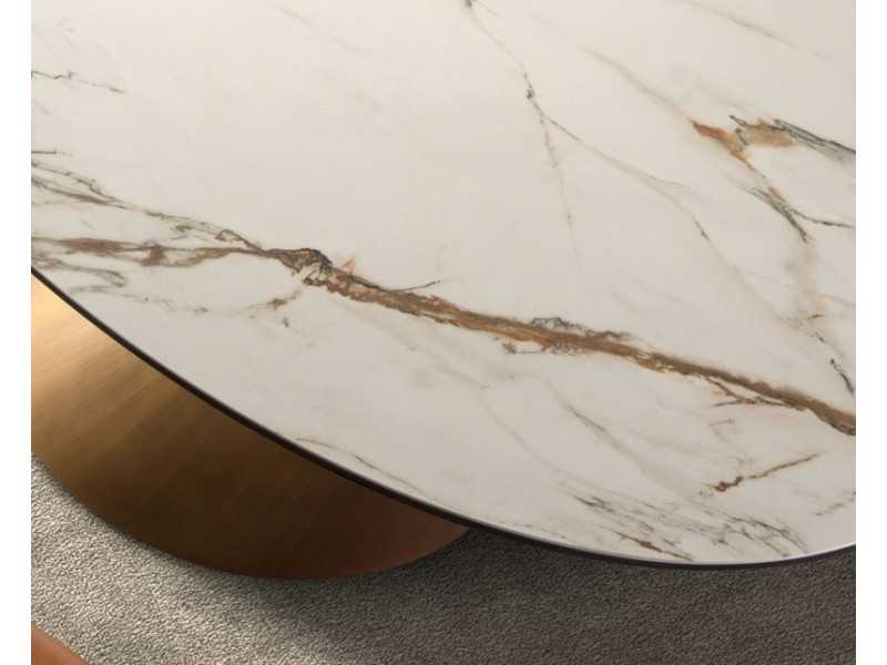 Table ovale avec plateau fixe en marbre porcelaine et base en acier inoxydable - AQUILA