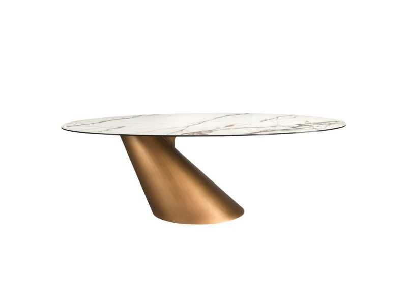 Oval table with fixed porcelain marble top and stainless steel base - AQUILA