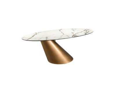 Table ovale avec plateau fixe en marbre porcelaine et base en acier inoxydable - AQUILA