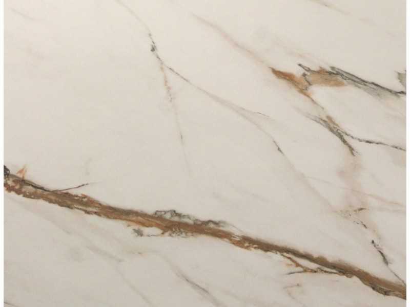 Mesa ovalada con tapa fija de mármol porcelánico y base en acero inoxidable - AQUILA