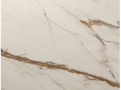 Table ovale avec plateau fixe en marbre porcelaine et base en acier inoxydable - AQUILA