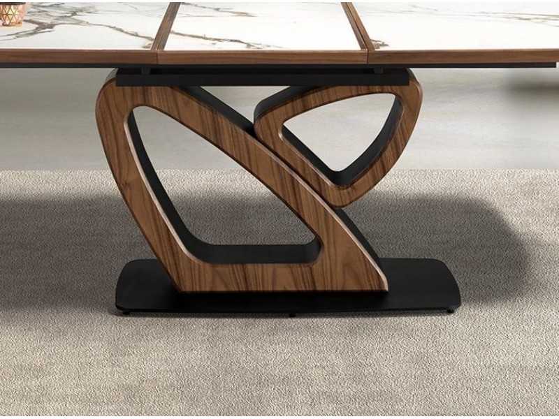 Mesa extensible ovalada barril con mármol porcelánico nogal y acero inoxidable - ACCIANO