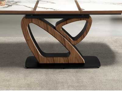 Mesa extensible ovalada barril con mármol porcelánico nogal y acero inoxidable - ACCIANO Mesa extensible ovalada barril con mármol porcelánico nogal y acero inoxidable - ACCIANO