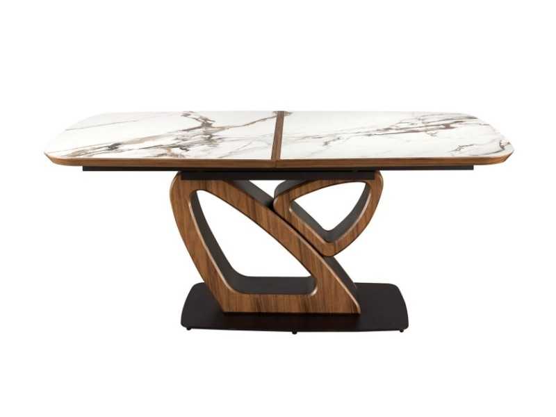 Mesa extensible ovalada barril con mármol porcelánico nogal y acero inoxidable - ACCIANO