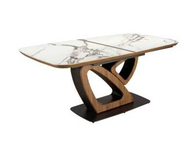 Mesa extensible ovalada barril con mármol porcelánico nogal y acero inoxidable - ACCIANO Mesa extensible ovalada barril con mármol porcelánico nogal y acero inoxidable - ACCIANO