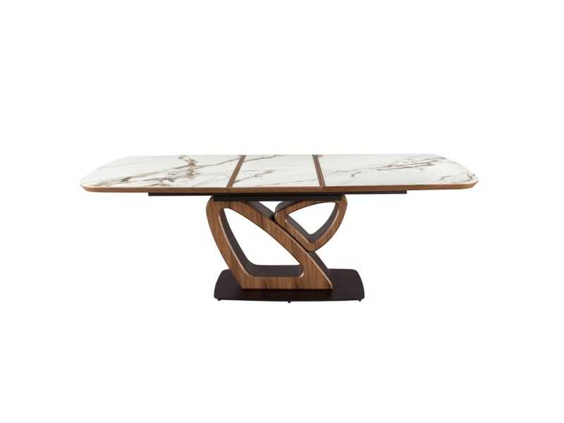 Mesa extensible ovalada barril con mármol porcelánico nogal y acero inoxidable - ACCIANO
