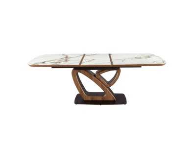 Mesa extensible ovalada barril con mármol porcelánico nogal y acero inoxidable - ACCIANO Mesa extensible ovalada barril con mármol porcelánico nogal y acero inoxidable - ACCIANO