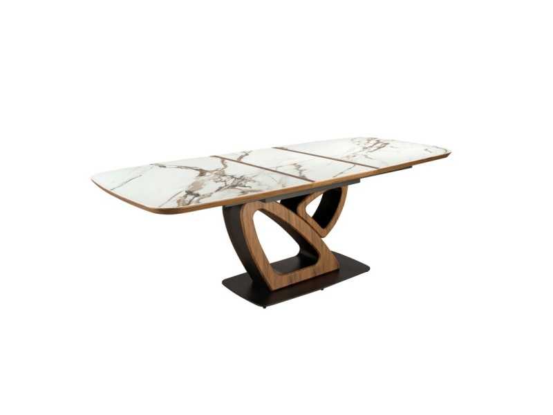 Mesa extensible ovalada barril con mármol porcelánico nogal y acero inoxidable - ACCIANO